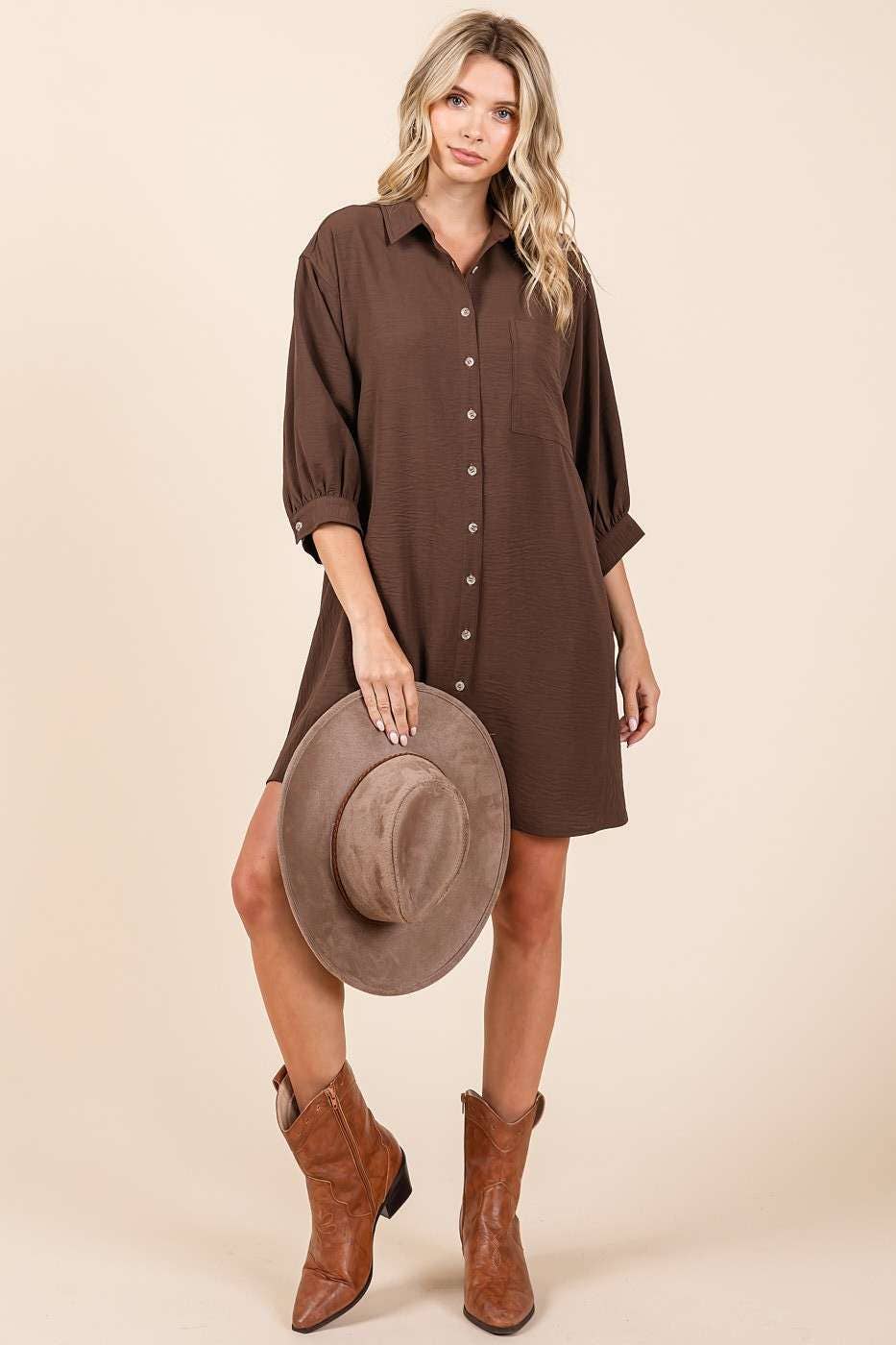 mittoshop – Großhandel Kleid – Damen – AIRFLOW MINIKLEID MIT 3/4-ÄRMELN UND KNÖPFEN12