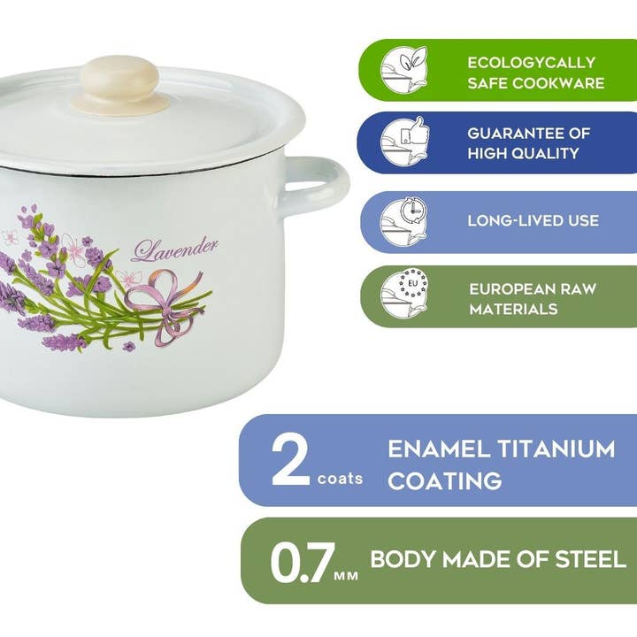 STP - Wholesale Cooking Pot - Lavender Bouquet Enamelware Pot Set of 2