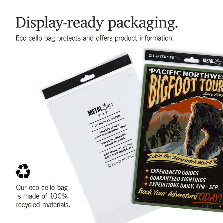 Lantern Press - Wholesale Sign - METAL SIGN ART Pacific Northwest, Bigfoot Tours