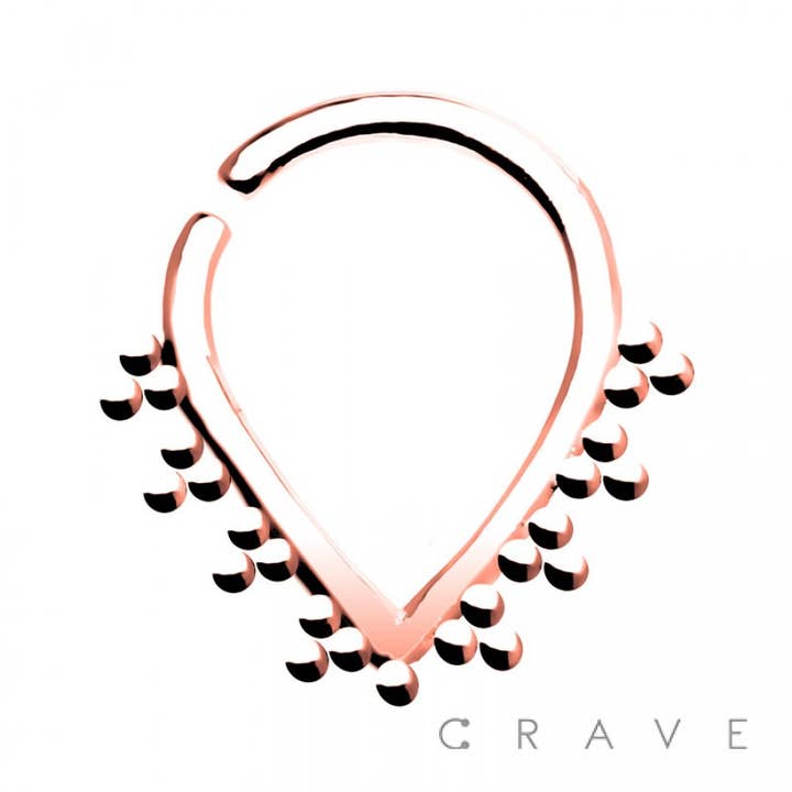 Or rose 16 GA (1,2 mm) - 10 mm (3/8 «) - ANNEAU POUR SEPTUM EN FORME DE « V » AVEC MICRO BULLES en vente sur Faire2