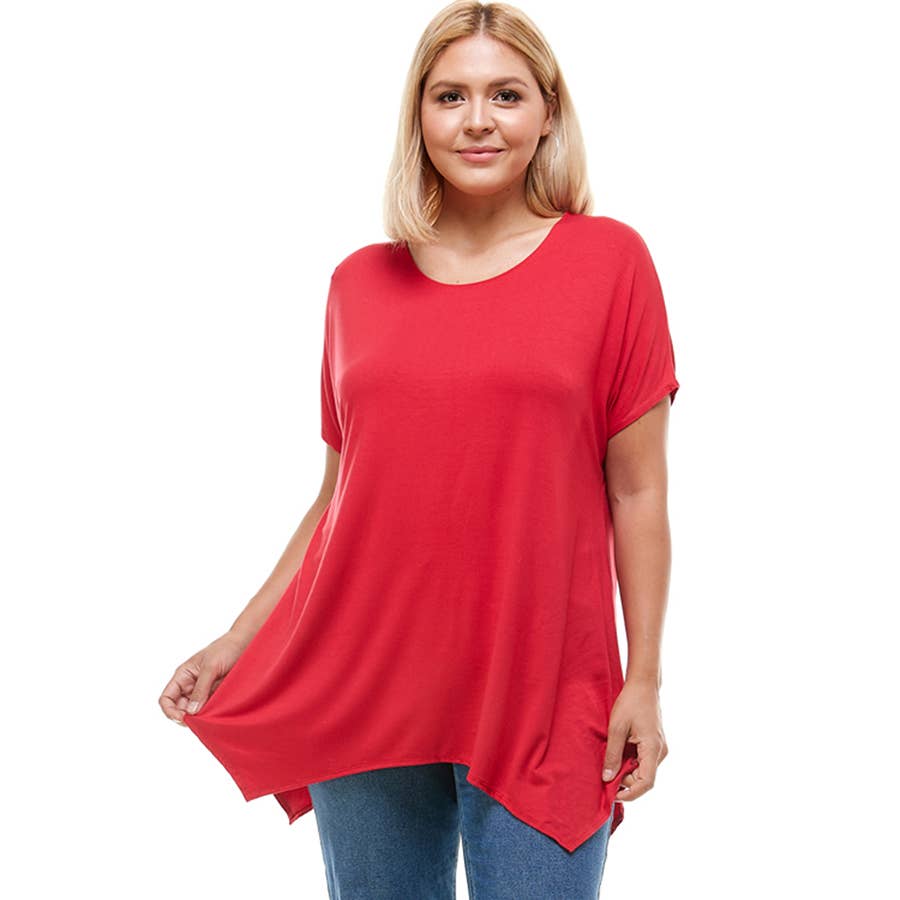 Azules Clothing - Wholesale Tunic - Women's - ATP-2307RSX Plus Size Asymmetric Short Sleeve Tunic13