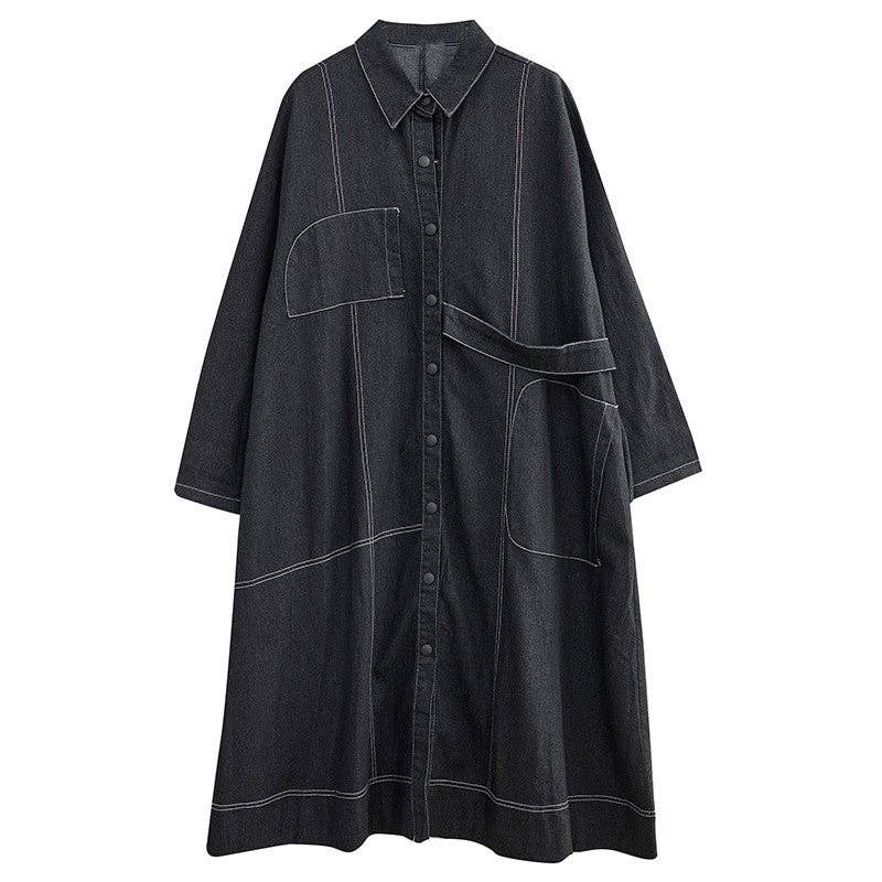 OceanusSwim - Wholesale Trench Coat - Women's - Color Block Long Denim Trench Coat2