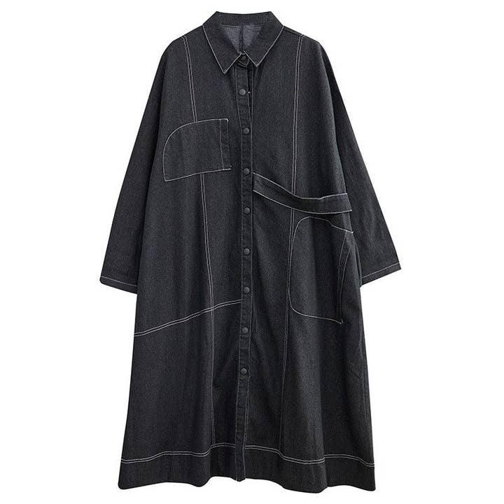 OceanusSwim – wholesale Trench coat – Women’s – Color Block Long Denim Trench Coat2