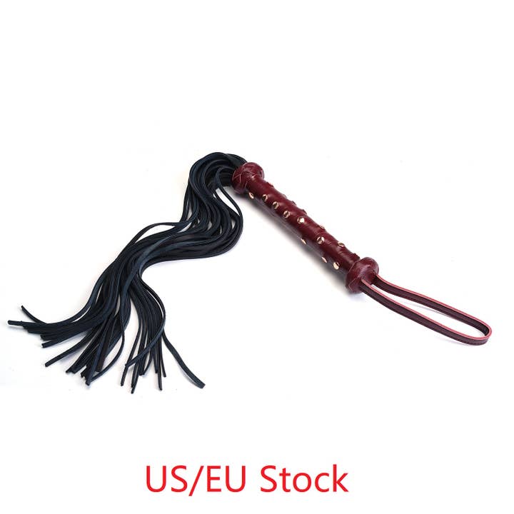 Wine Red Deluxe Cow Leather Heavy Flogger with Studded Handle for wholesale by Liebe Seele