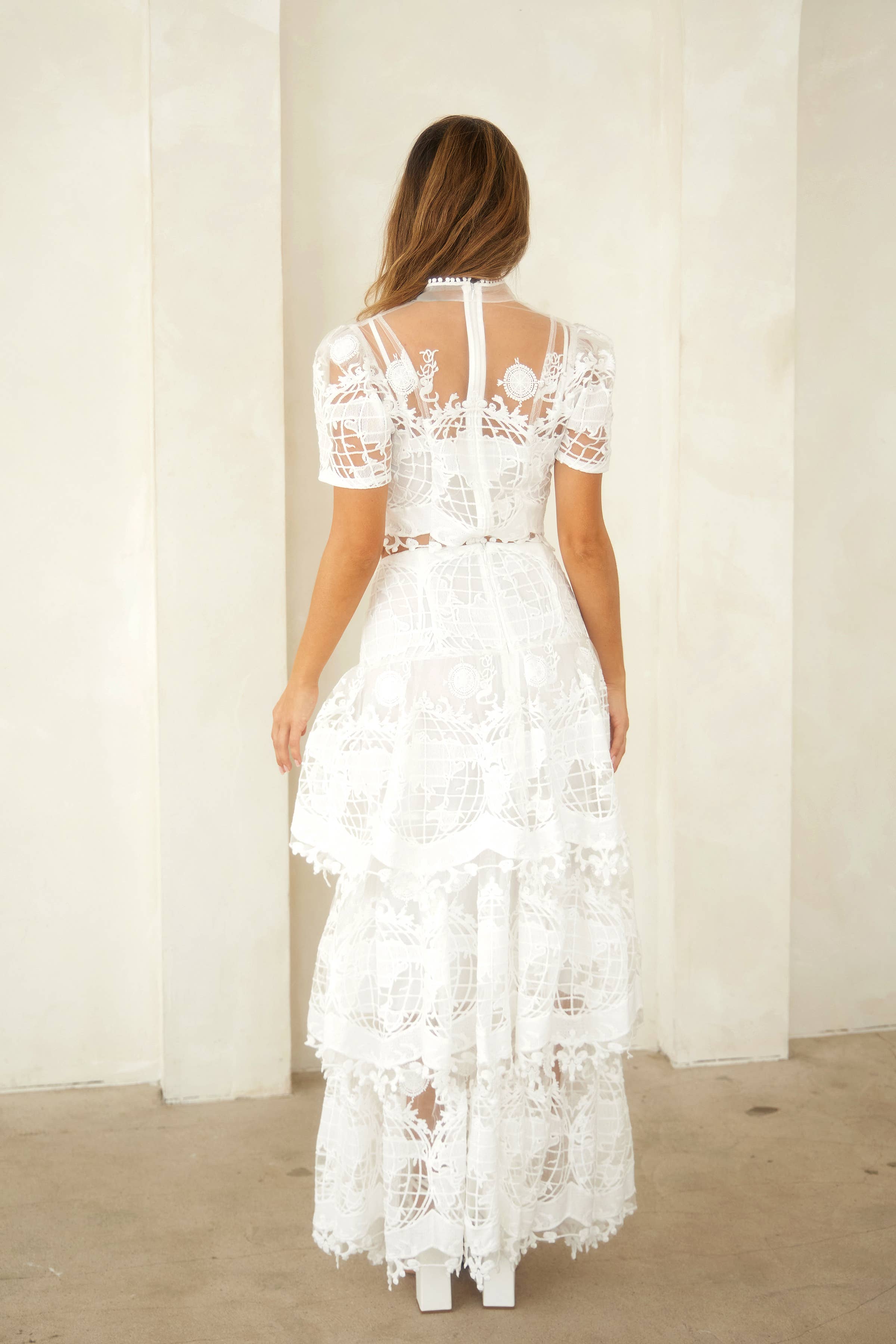 White LS1028 Scalloped Tiered Maxi Skirt for wholesale on Faire3