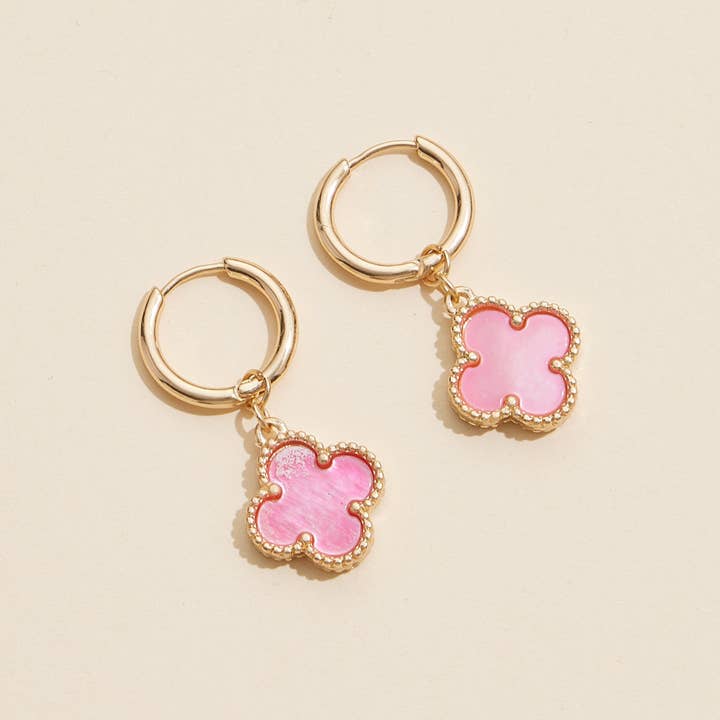 Frem - Wholesale Hoop Earrings - Flower Shape Shell Charm Hoop Earrings5