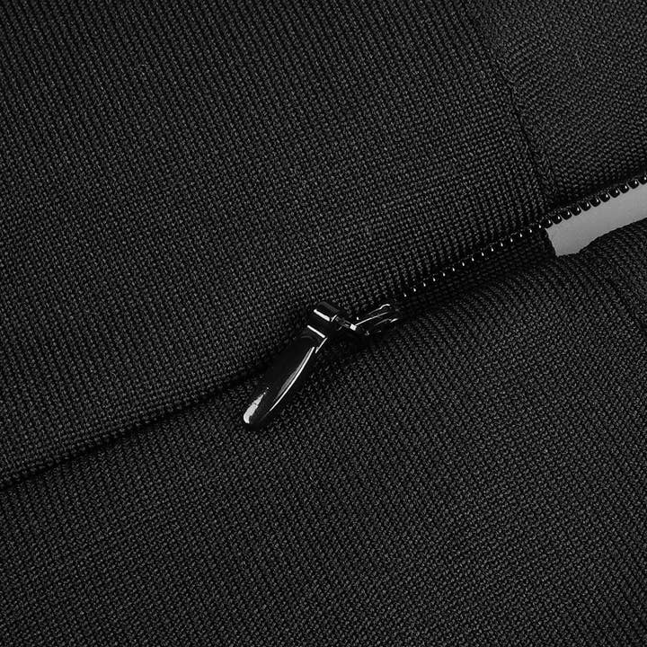 Black DR048 Studded Long Sleeve High Neck Bandage Knit Dress for wholesale on Faire9