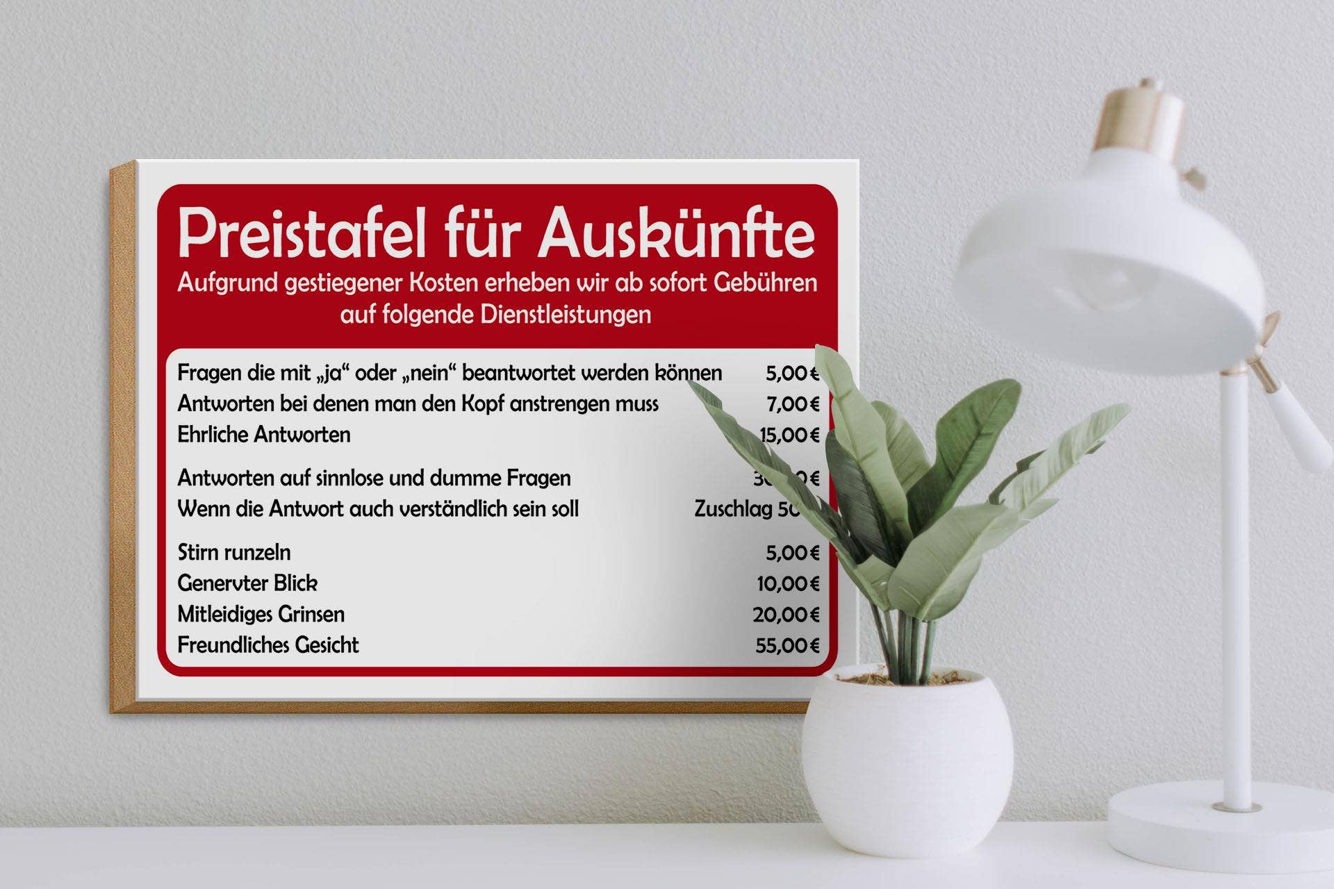 Femer – Großhandel Schilder – Holzschild Spruch 40x30cm Preistafel für Auskünfte2