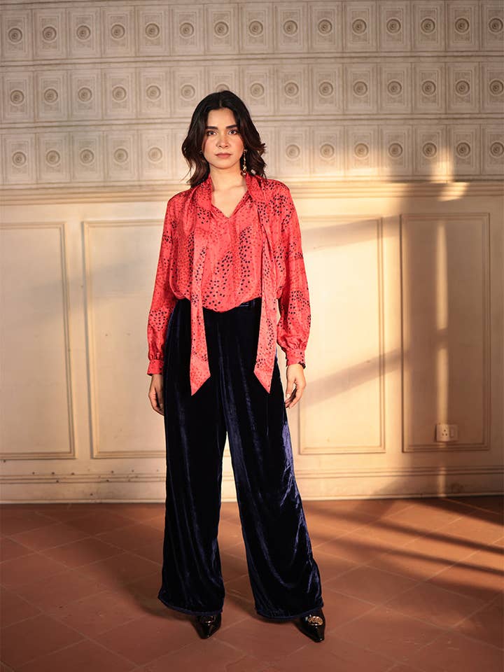 Ornaete - Wholesale Blouse - Women's - TIE BLOUSE SILK WITH LITTLE ROSE DETAIL - No Tariff 5