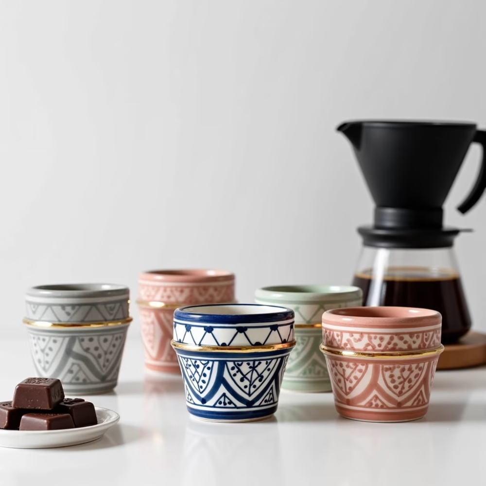 High crafty - Vente Tasse à café/thé - Tasses en céramique marocaine faites à la main avec ornements en or pur14