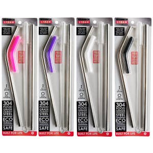 Stainless Steel Straws w/ Silicone Tip - 4pk Assorted Colors with Cleaning  Brush