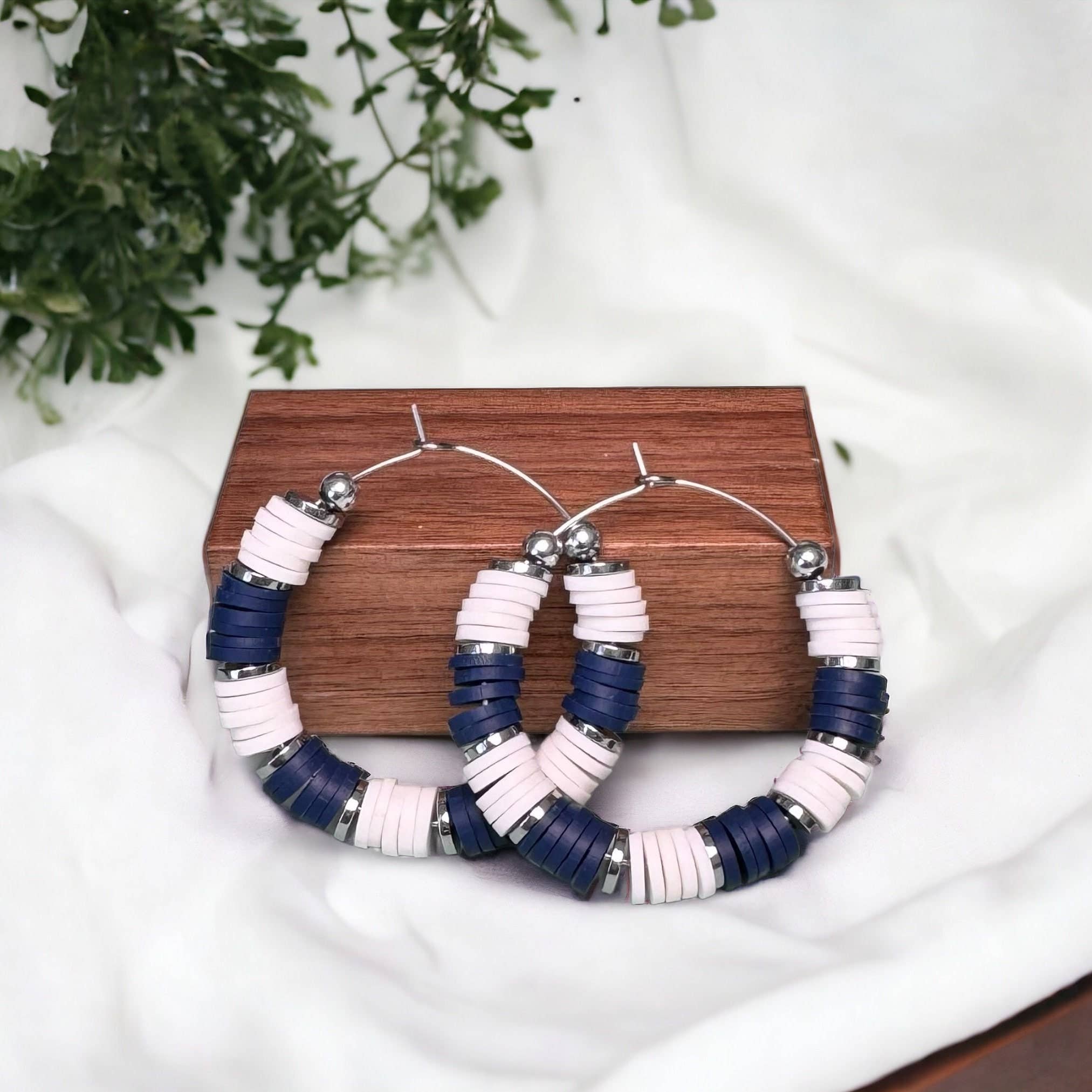 Fish Towne Designs, LLC - Wholesale Hoop Earrings - Navy Blue and White Game Day Hoop Earrings3