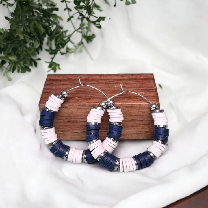 Fish Towne Designs, LLC - Wholesale Hoop Earrings - Navy Blue and White Game Day Hoop Earrings3
