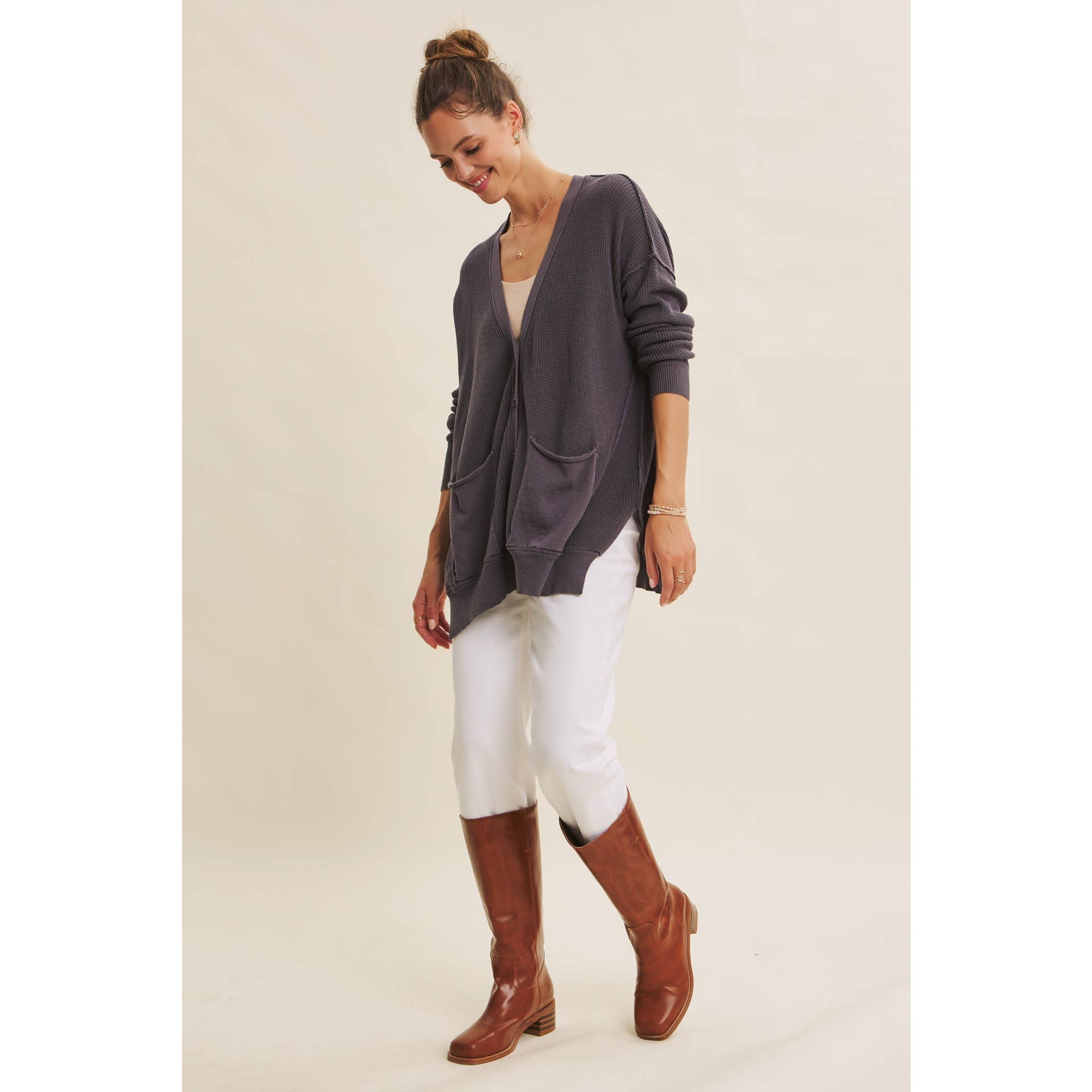 in february - Wholesale Cardigan - Women's - SLOUCHY CHARM BUTTON-DOWN CARDIGAN WITH CONTRAST WEAVE5