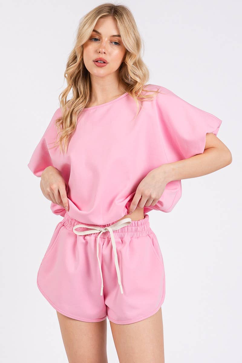 BLACK BUBBLE HEM SCUBA TOP AND BOTTOM SET for wholesale on Faire7