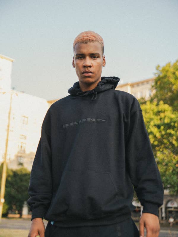 Hoodie in Black with Black Logo Embroidery for wholesale by Dream But Do Not Sleep