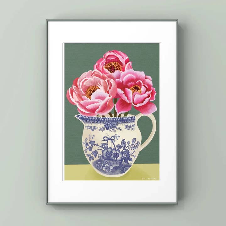 Peonies in Flora Jug Print for wholesale by Susie Hamilton Art