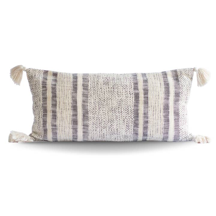 Diamond and Stripes Pillow Cover with Tassels - Decorative for wholesale by Tajik Home LLC