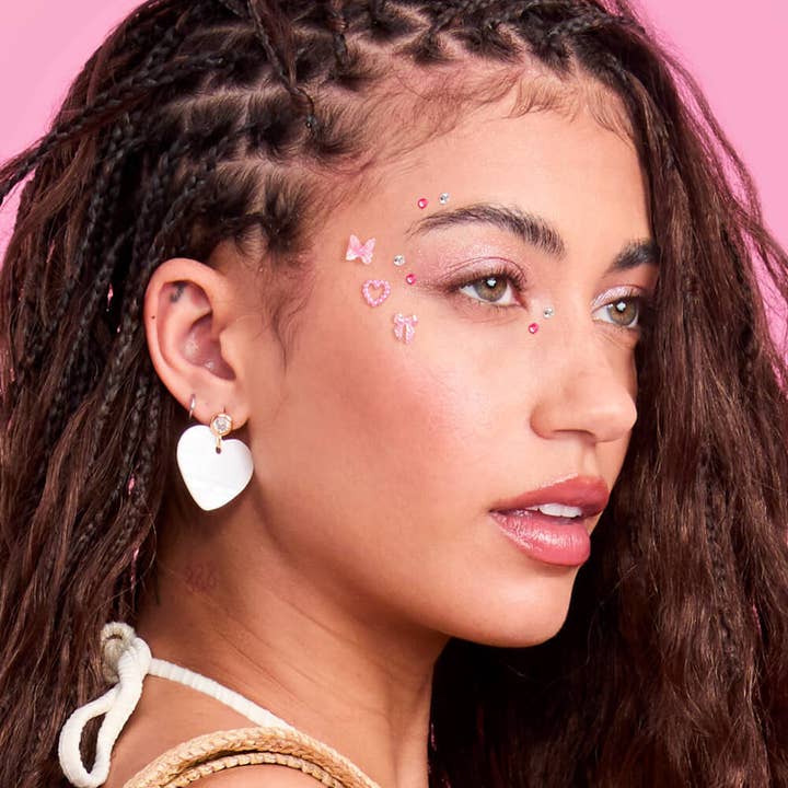 xo, Fetti - Wholesale Body Glitter/Shimmer - Bow And Heart Face Gems | Pink Pearls, Crystal Stickers1