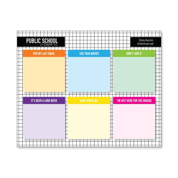 Essentiels de bureau - Ensemble de blocs-notes adhésifs pour la vente par Public School Paper Co.