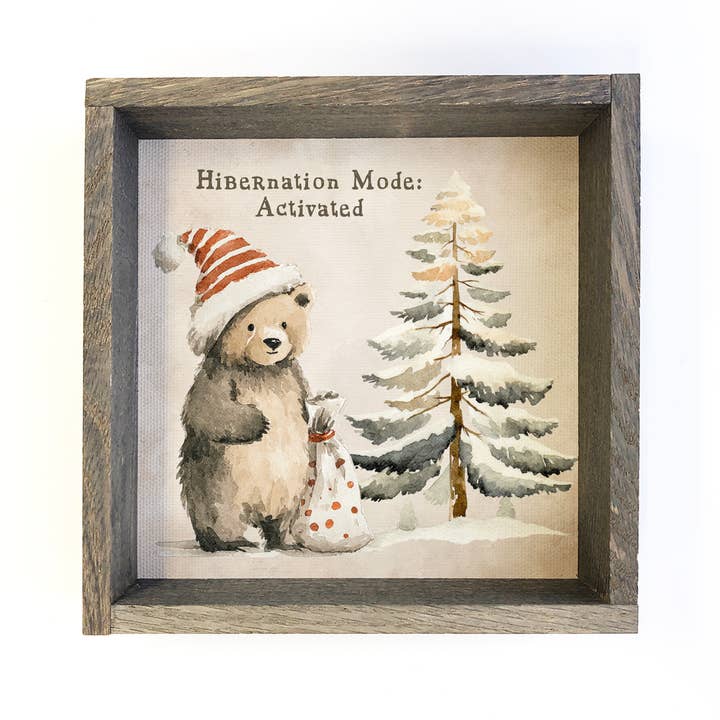 Ibernazione dell'Orso Invernale - Arte su Tela con Orso - Incorniciato in Legno per la vendita all'ingrosso da parte di Hangout Home