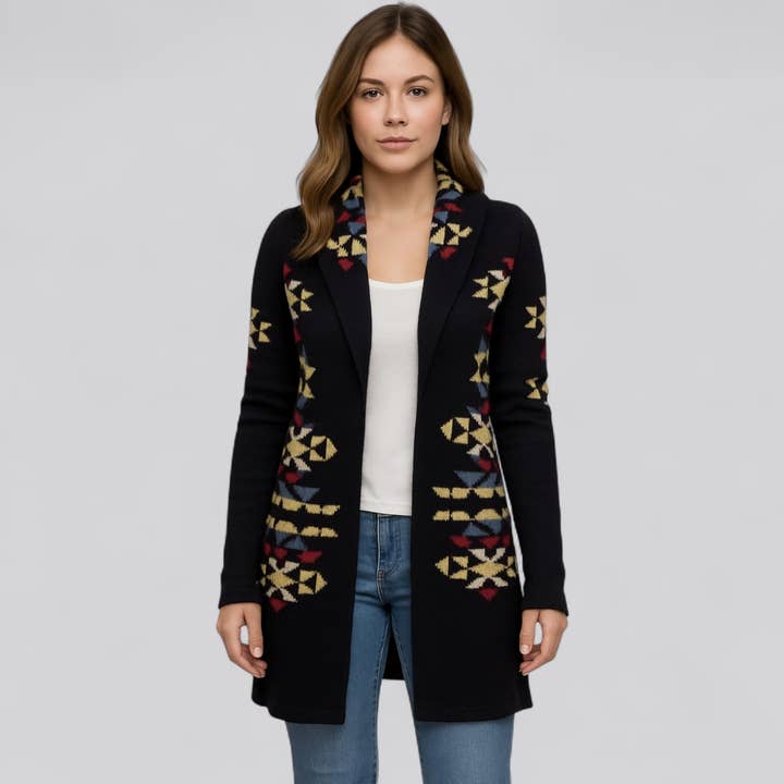 K121 Junior Rock Point Aztec Mønster Åben Front Cardigan for engroshandel hos Puzzles Enterprises