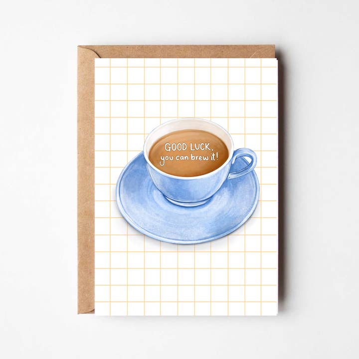 Boa Sorte, Brew Can Do It - Um cartão de felicitações com tema café por atacado de Katie Tinkler illustration