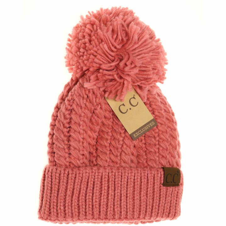 C.C Beanie - Wholesale Beanie - Women's - Twisted Mock Cable Knit Pom Beanie HAT2054