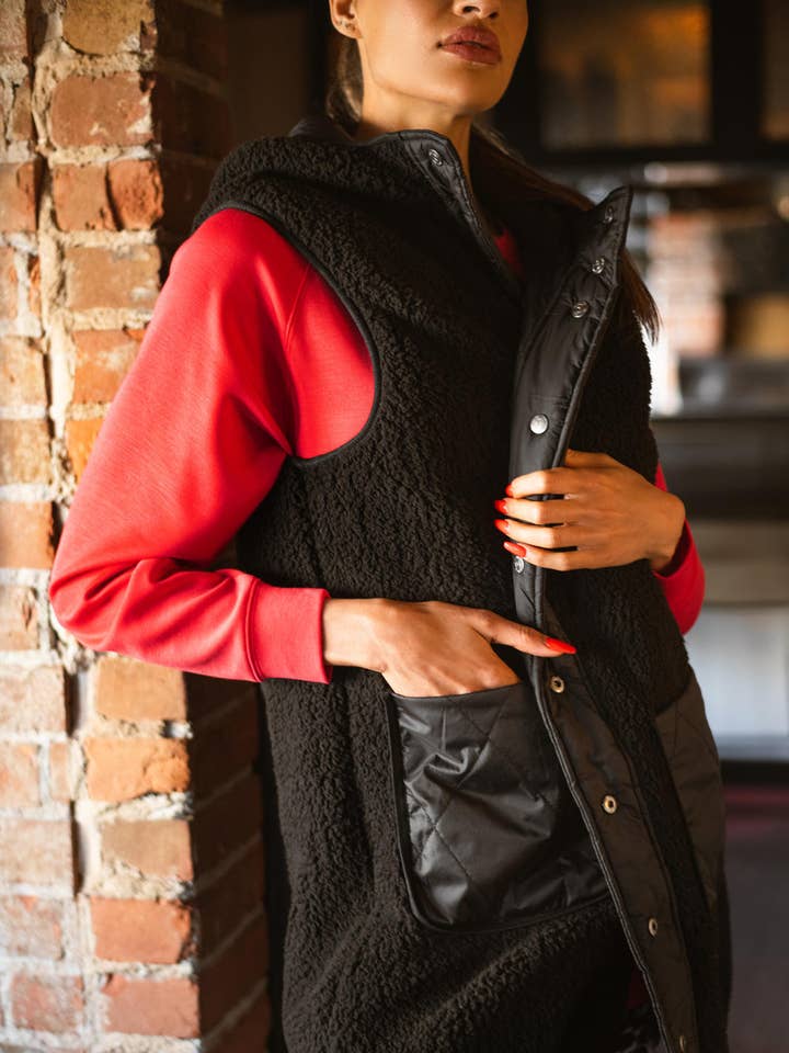 Reversible Quilted Sherpa Vest for wholesale by SweetLegs Clothing Inc