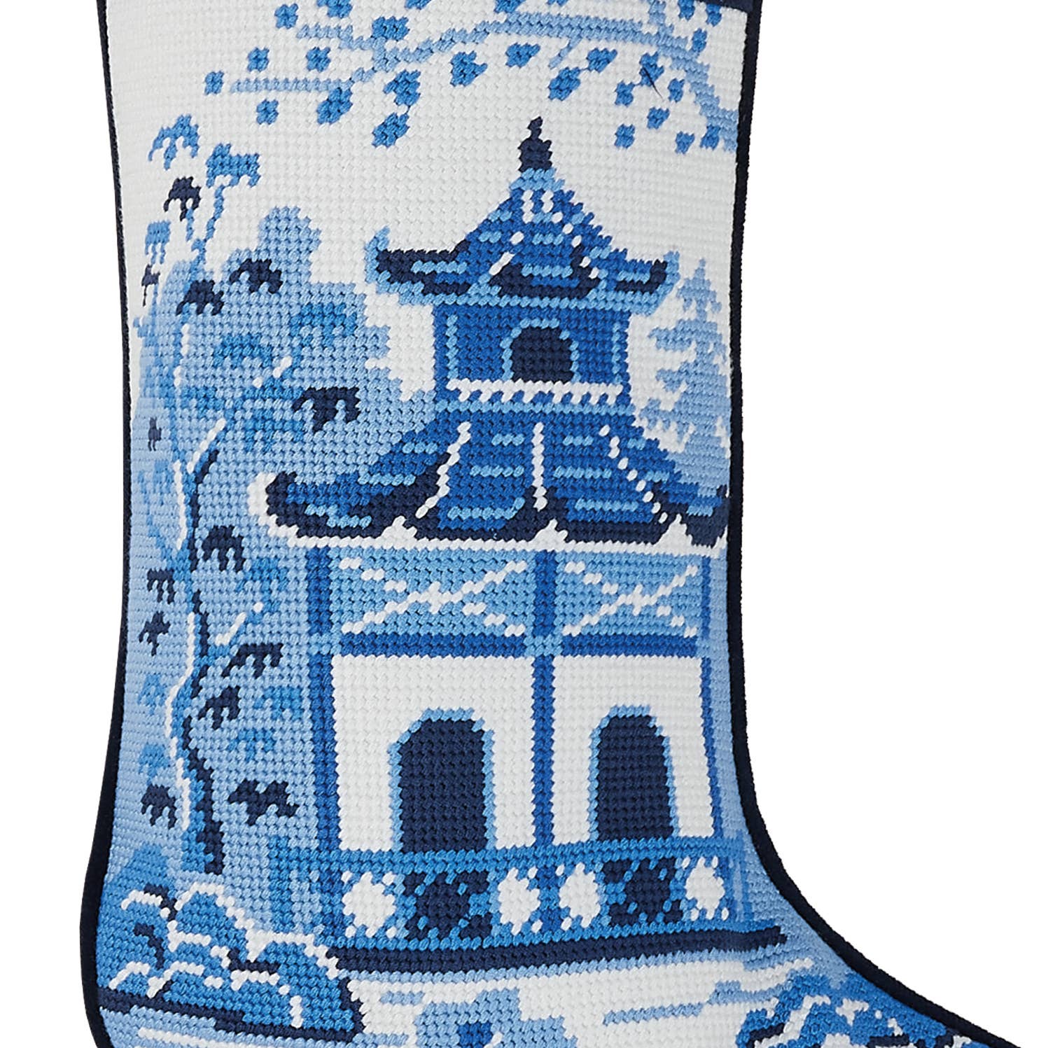 Peking Handicraft – wholesale Holiday Stocking – Chinoiserie Pagoda Embroidered Stocking2