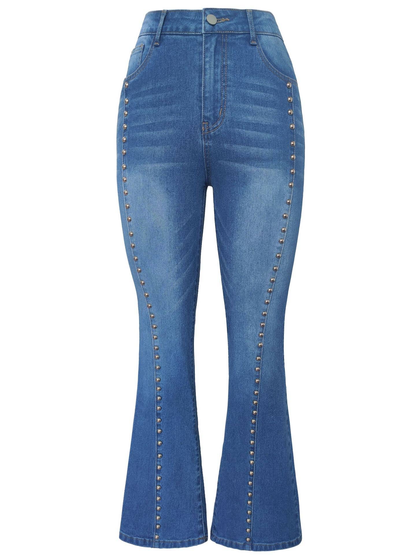Blue High-waisted studded bootcut jeans for wholesale on Faire0