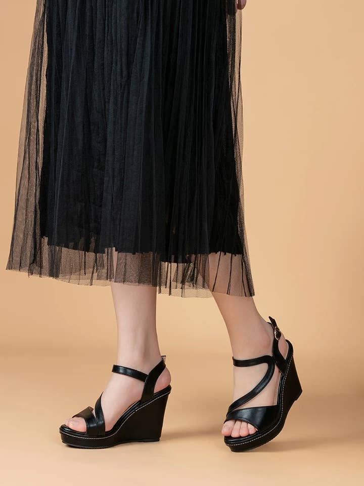 Sandalia de cuña-Negro para venta al por mayor de CFK International