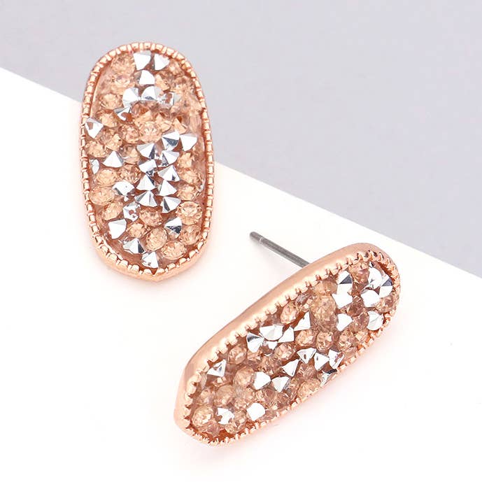 Glitter Stone Oval Stud Earrings for wholesale by Sensibling Corp.