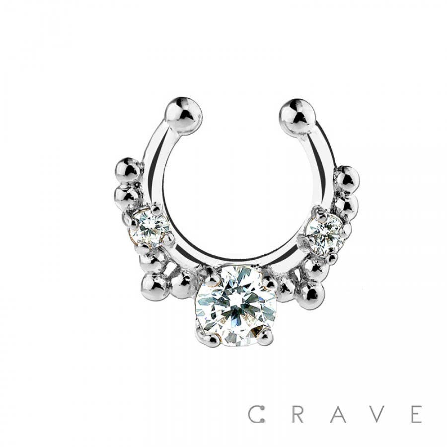 CRAVE - Wholesale Face/Body Chain - TRIPLE CROWN PRONG SET FAKE SEPTUM HANGER3