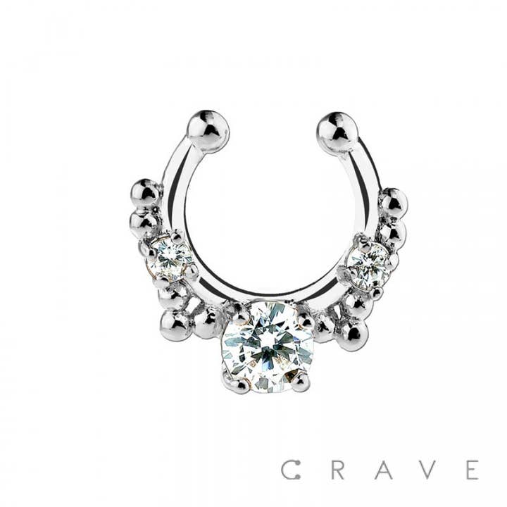 CRAVE - Wholesale Face/Body Chain - TRIPLE CROWN PRONG SET FAKE SEPTUM HANGER3
