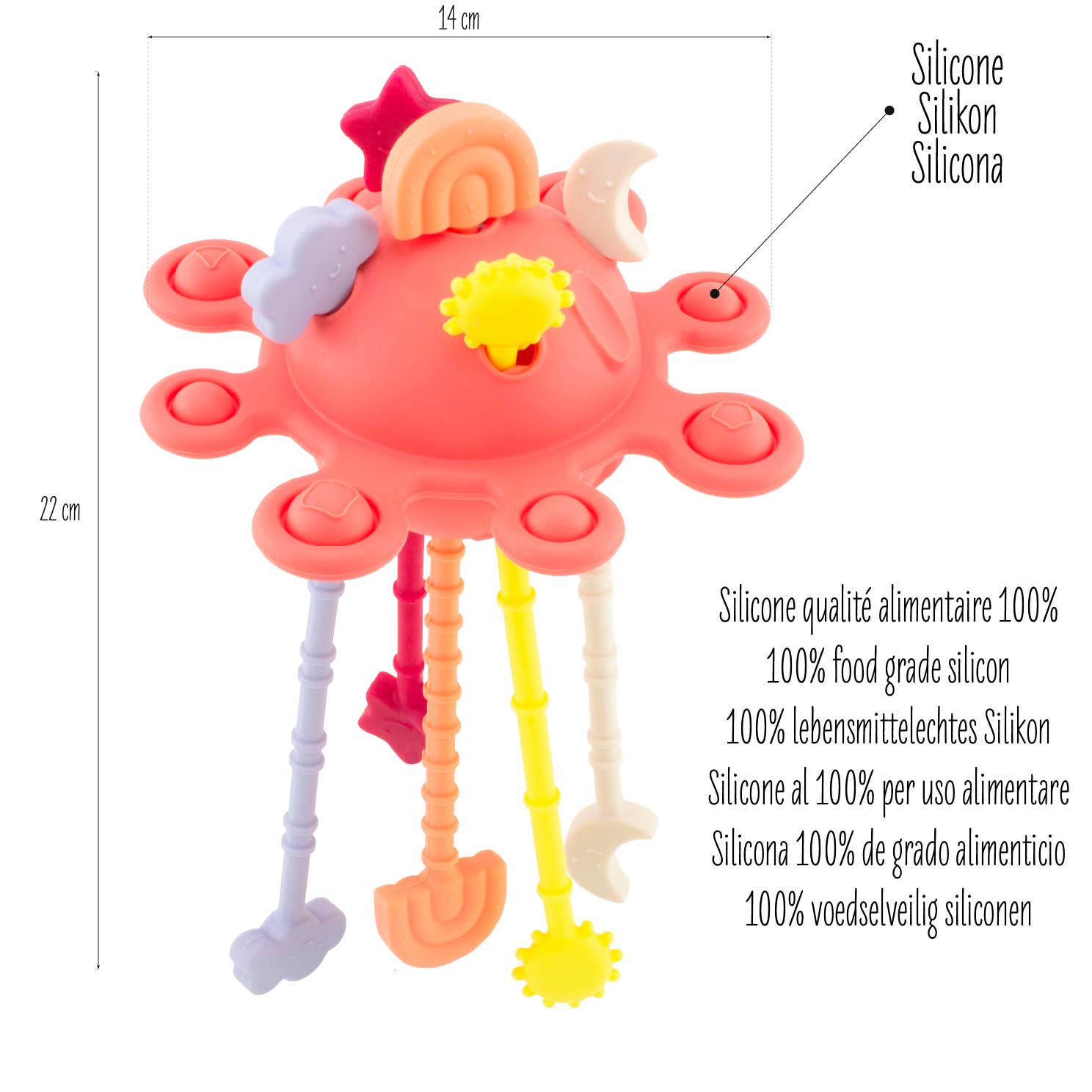 Ulysse Couleurs d'Enfance – wholesale Teether (not clip-on) – Baby – SILICONE: BRICK RED MOON TEETHER TOY1