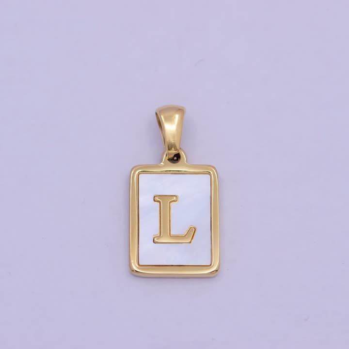 Aim Eternal - Wholesale Individual charm/pendant - Mother of Pearl Letter Charm Gold Tag Alphabet Charm, Shell Letter Pendant Personalized Letters Initial Charm Stainless Steel A-862-A-87411