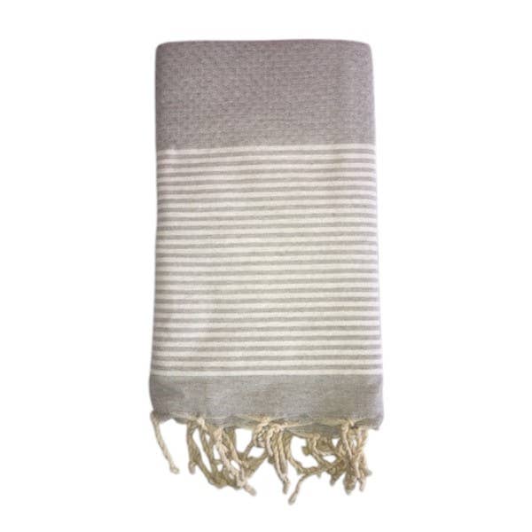Fouta nido d'ape a righe grigie, Telo da mare in cotone riciclato per la vendita all'ingrosso da parte di SoBeach