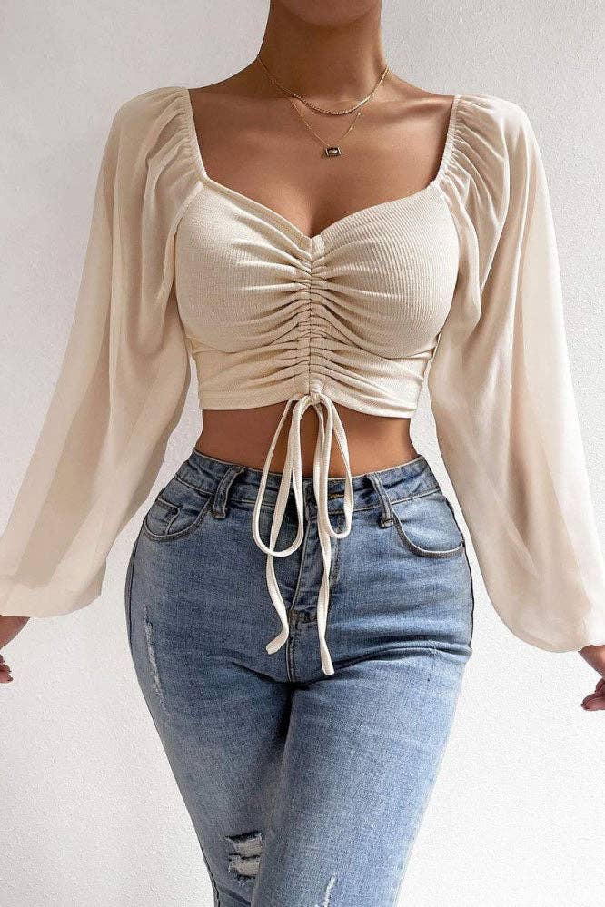 safistyle - Wholesale Blouse - Women's - Ruched Long Sleeve Crop Top4