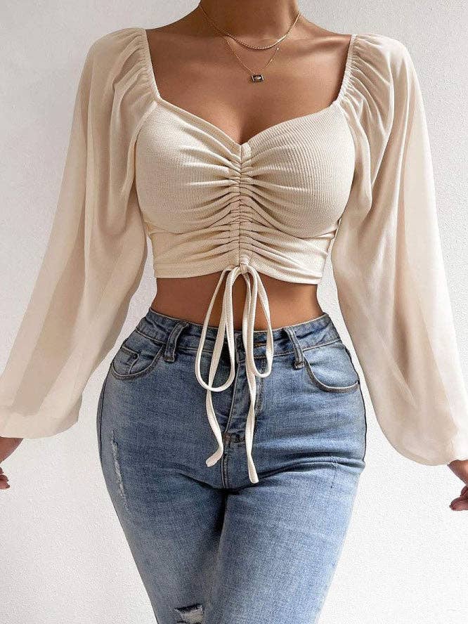 safistyle - Wholesale Blouse - Women's - Ruched Long Sleeve Crop Top4