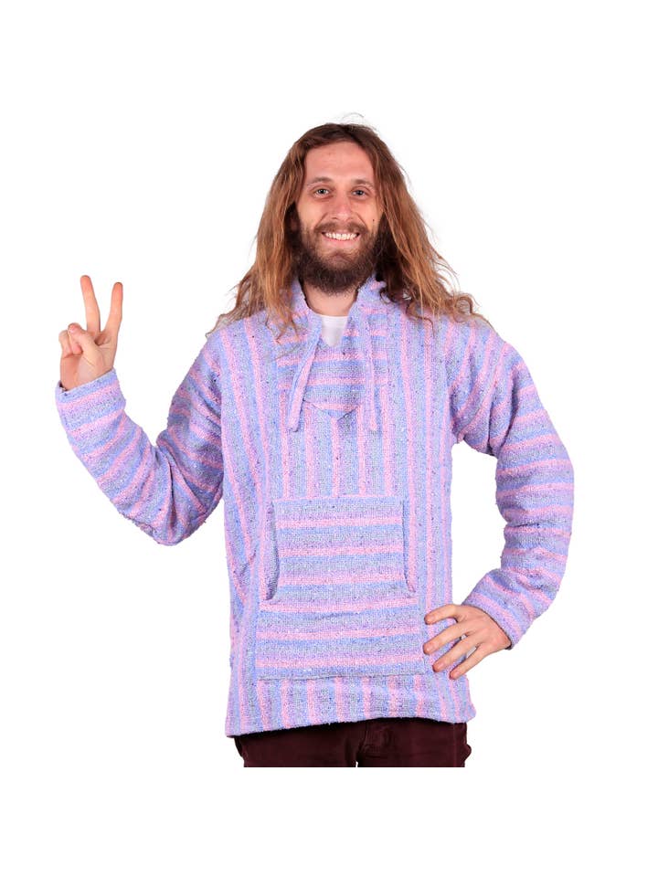 Sunshine Joy - Wholesale Hoodie - Men's - Baja Joy High-Quality Pull-Over Hoodie Jacket Pastel Stripe