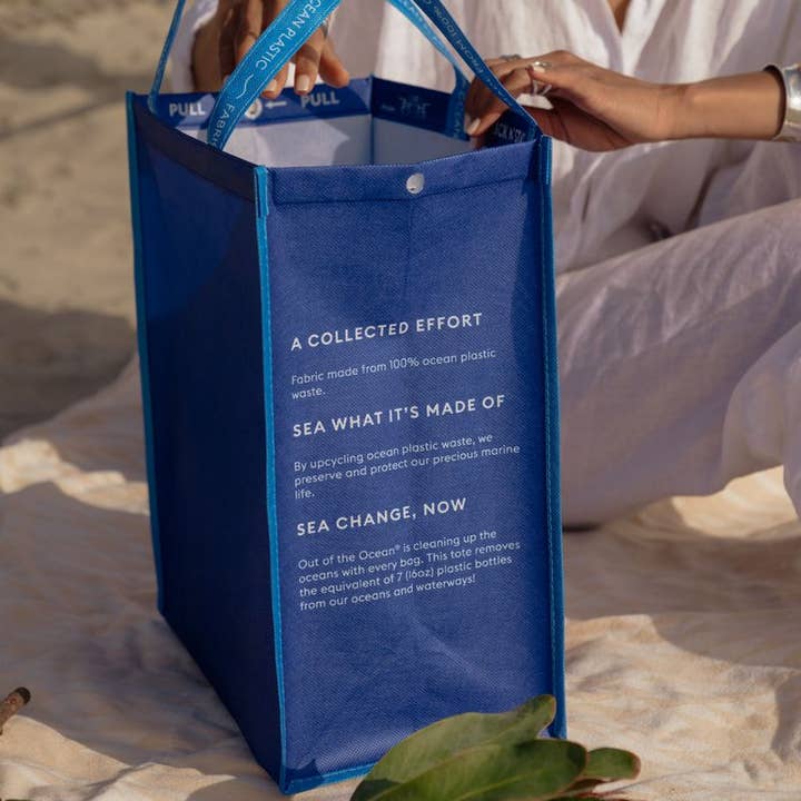 Navy Out Of The Ocean® Click N' Stay Shopper, Recycled - Large for wholesale on Faire5