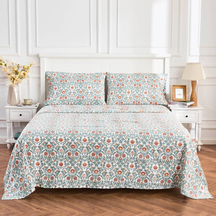Mélange Home - Wholesale Sheet Set - Arts & Crafts Floral Printed Cotton Sheet Set2