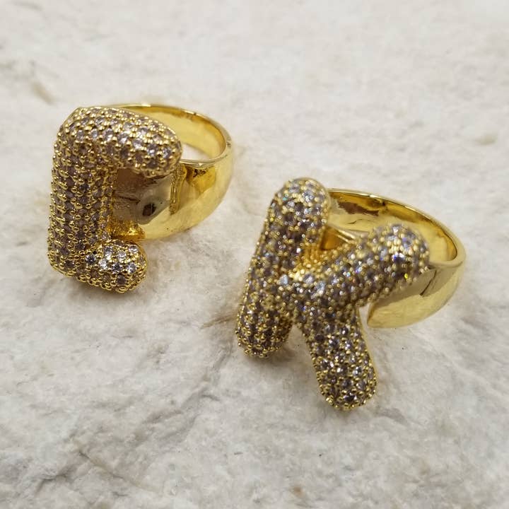 Initial All Zirconium Stone Elastic Ring for wholesale by Treasure Wholesale