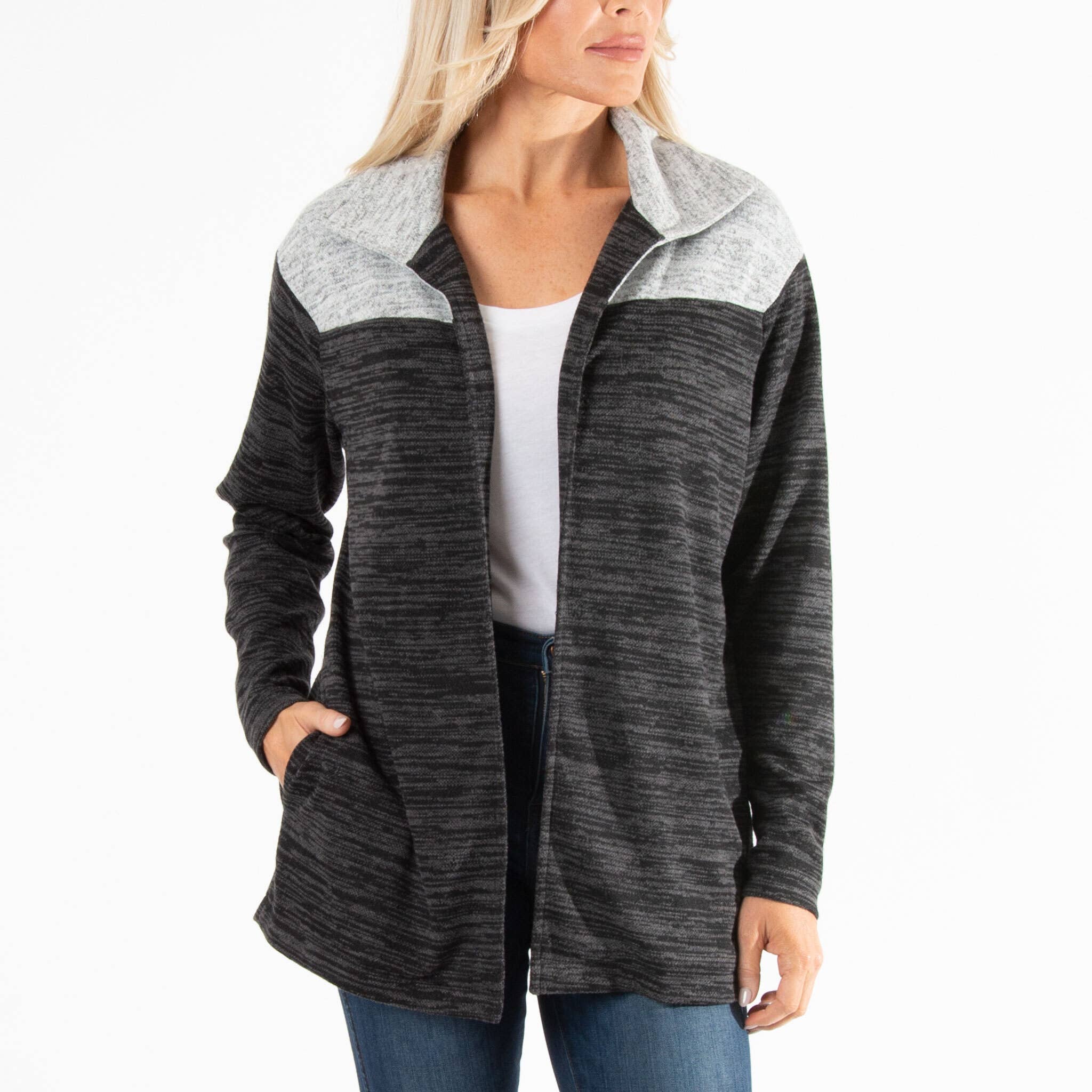 Black Sale - Layla Long Sleeve Melange Fleece Shacket for wholesale on Faire1