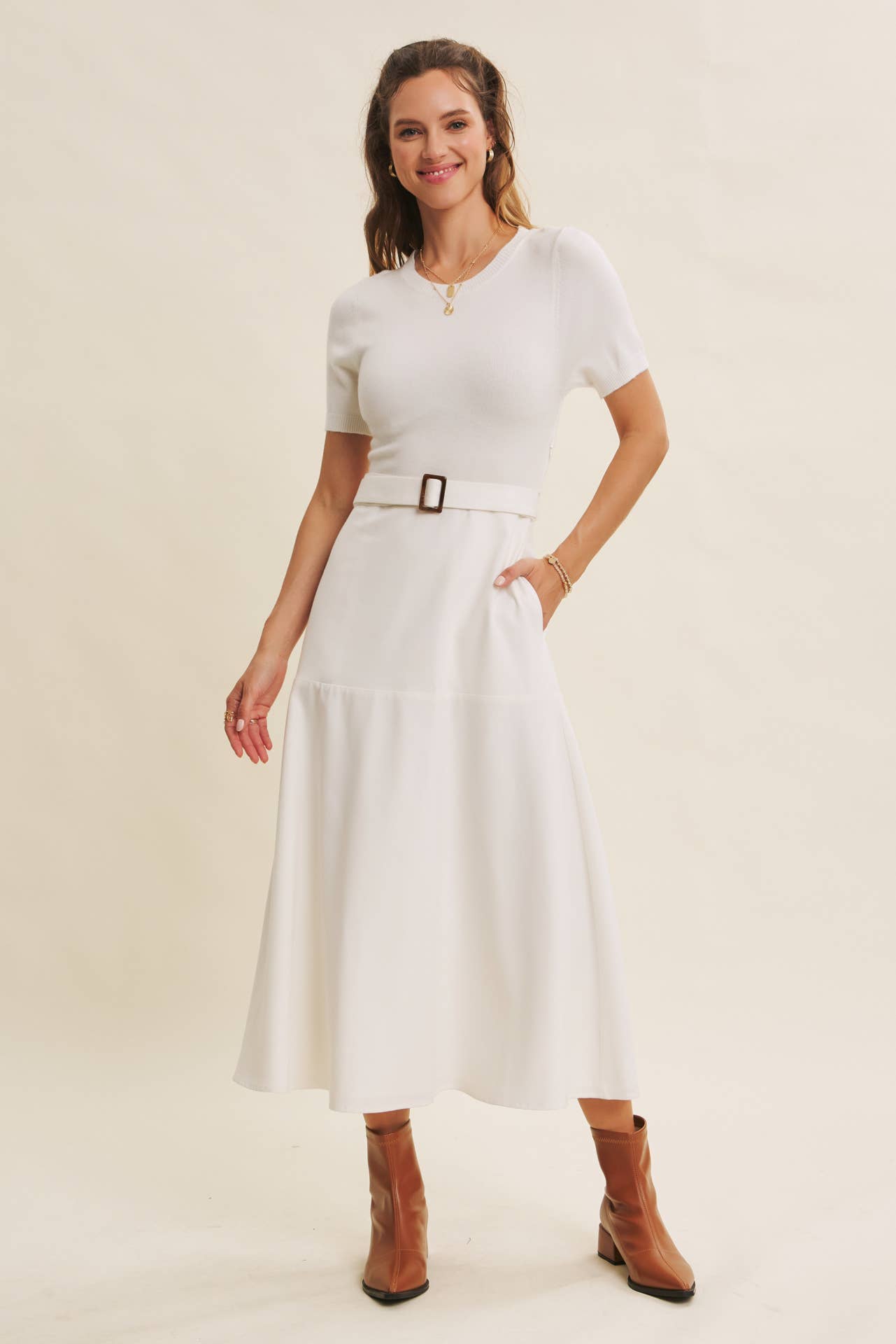 in february - Wholesale Dress - Women's - PHOTOGRAPHS LIKE A DREAM BELTED SWEATER TWOFER MIDI DRESS7