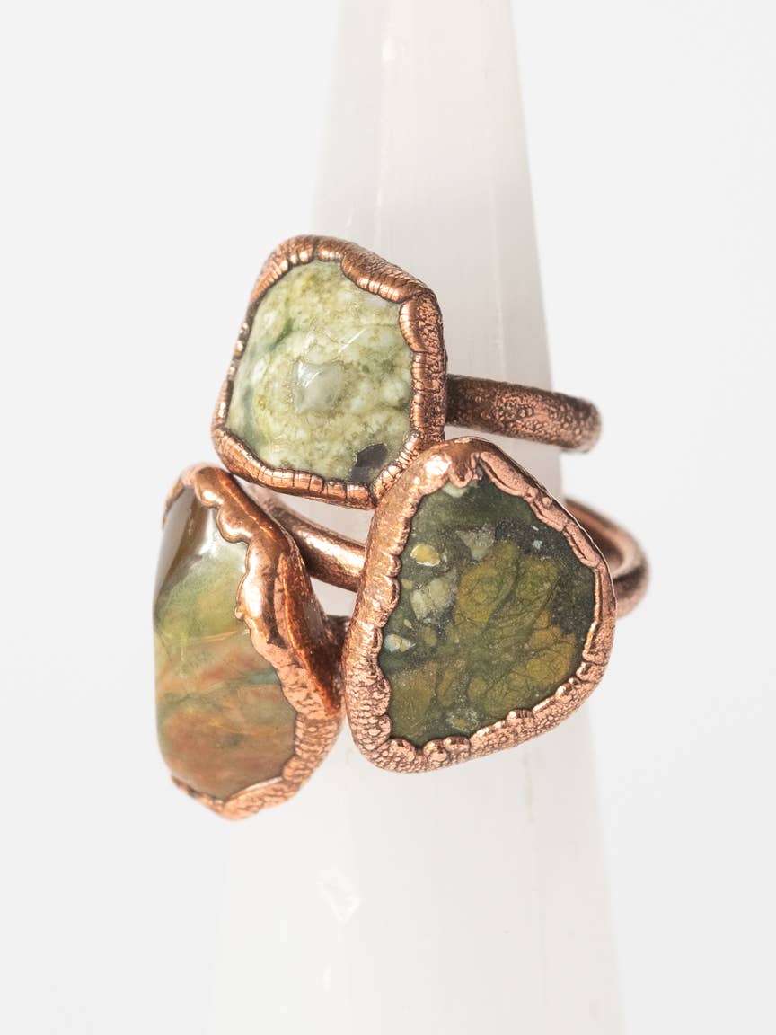 The Cyprus Cabinet - Wholesale Cocktail/Statement Ring - Jasper Crystal Stacking Ring | Recycled Copper