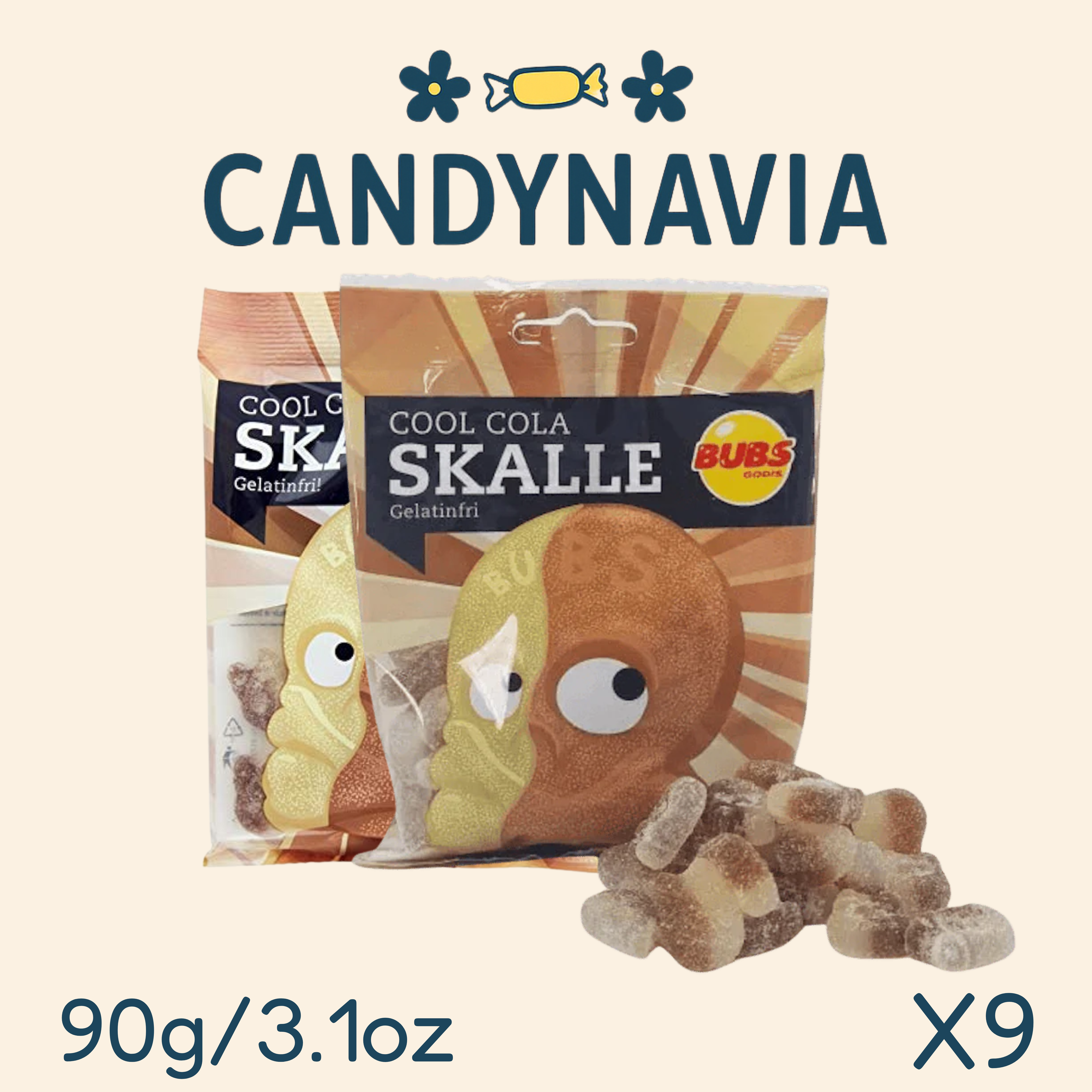 Candynavia - Wholesale Gummy - Bubs Cool Cola Skull 90g Bags1