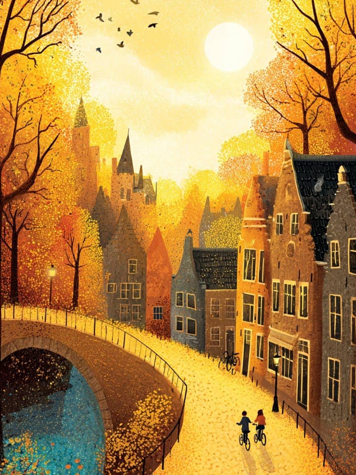 Golden Season: Ride by the Canal | Map Fripperies for wholesale by Fripperies