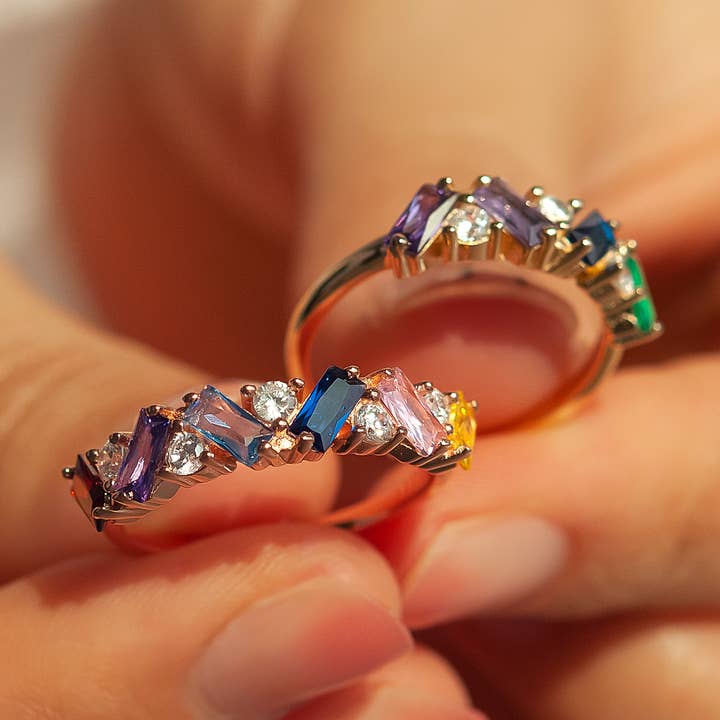 Custom Birthston Baguette Ring - Sterling Silver Jewelry for wholesale by Anavia